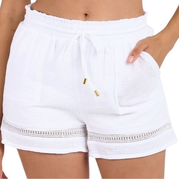 La Blanca Seaside Beach Shorts High Waist White Shorts with Lace Trim, Size S? - Picture 10 of 10